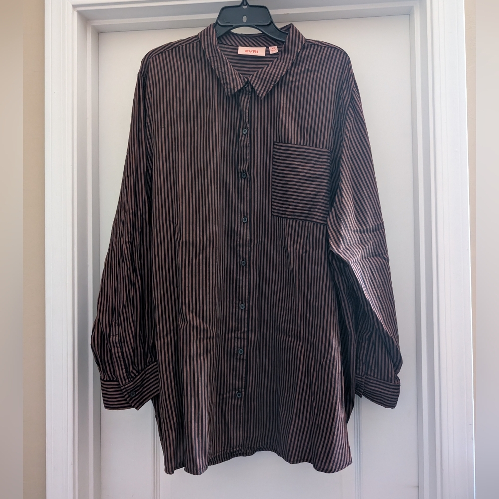 EVRI Brown and Blue Vertical Stripe Button-Down Shirt Size 4X